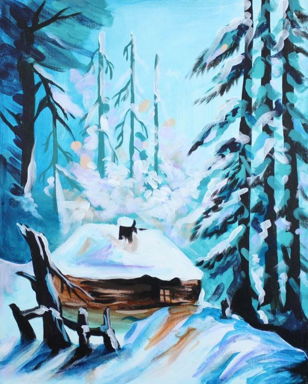 Kunyhó a téli erdő mélyén Festmény